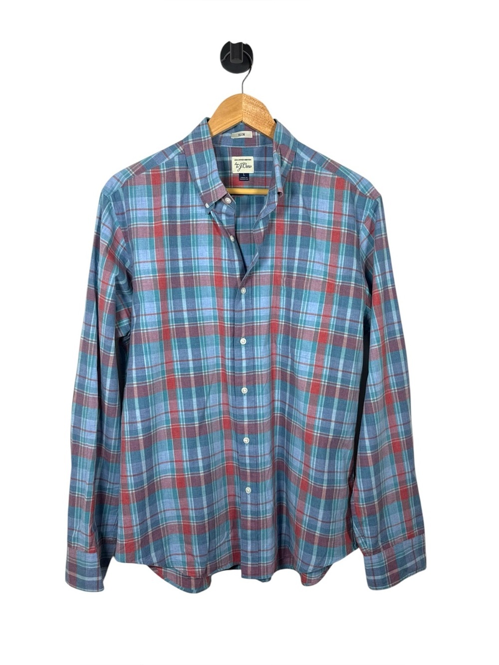 J.Crew Mens Slim Plaid Button Down Shirt Blue Red Size Large